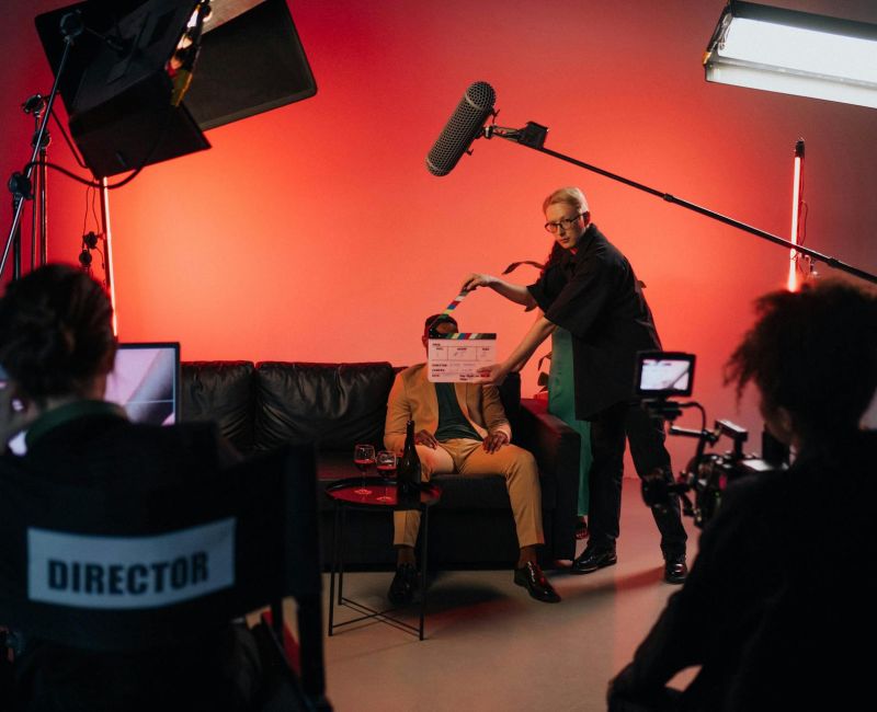 Behind-the-scenes content of an interview shoot in progress