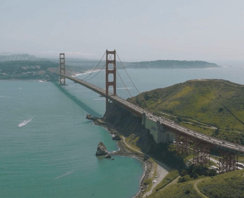 Aerial view of the Golden Gate Bridge from the Marin Headlands