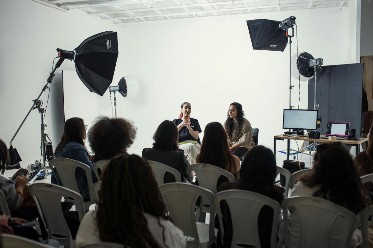 Behind the scenes camera setup capturing a speaker to repurpose event footage for future campaigns