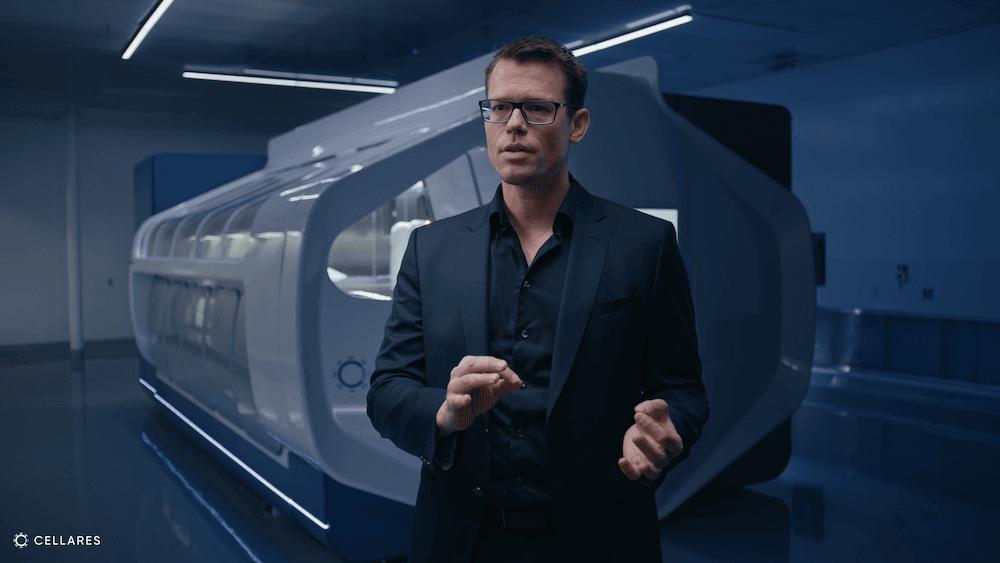 HR video production interview with a company executive at Cellares in a biotechnology manufacturing facility