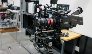 Professional camera prepared for rental in pre-production.