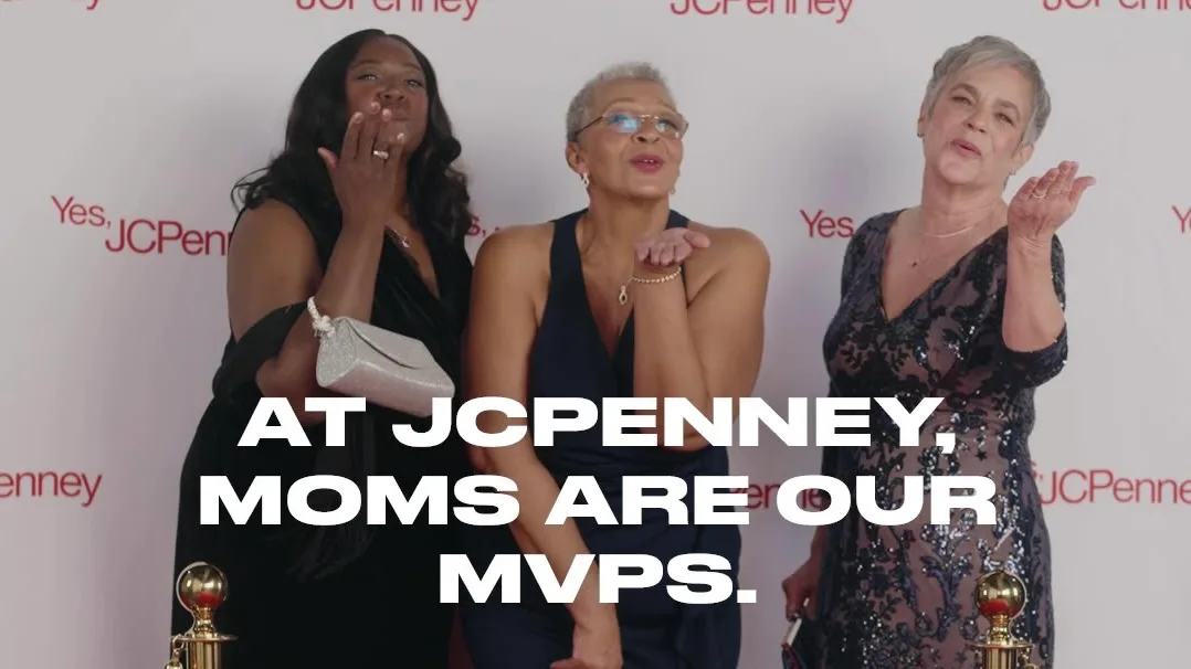 NFL player moms posing on a red carpet set during a JC Penney campaign created through an agency partnership between VaynerMedia and Luma Creative.