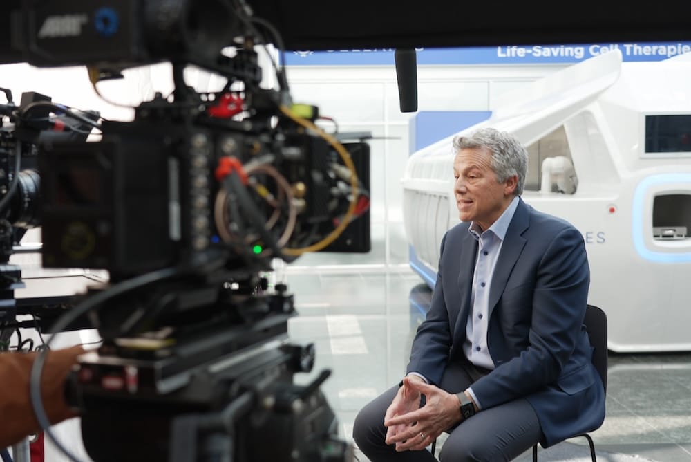 Behind-the-scenes interview video production with executive speaking on camera during a recruiting video production shoot